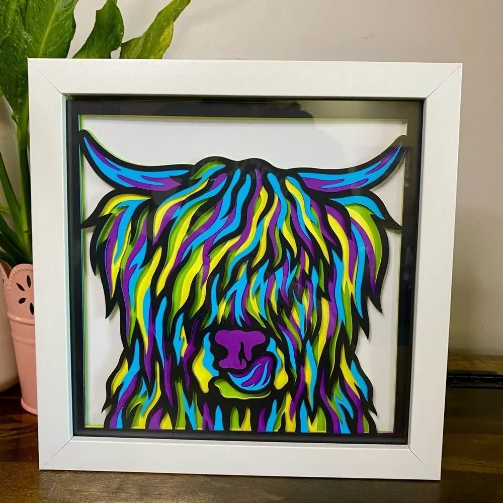 3D Highland Cow Multicolor Shadowbox